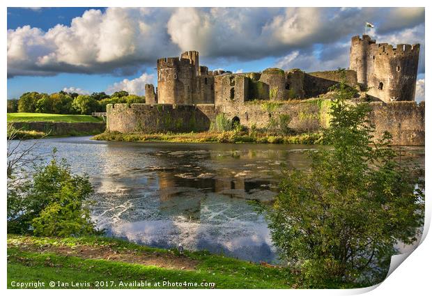 Caerphilly Castle Moat Print by Ian Lewis