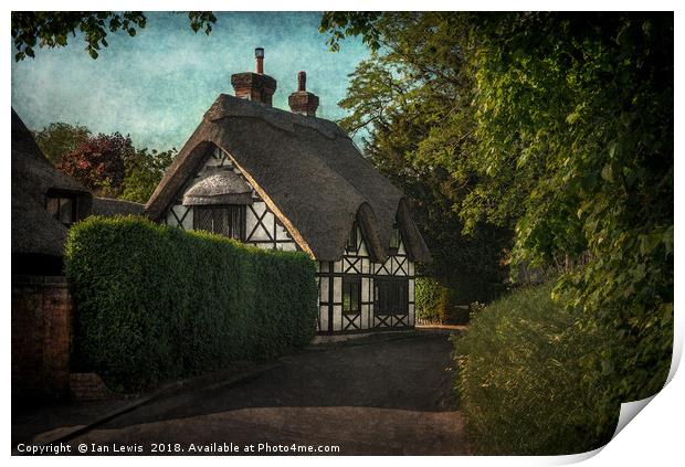 Enchanting Sulham Thatched Cottage Print by Ian Lewis