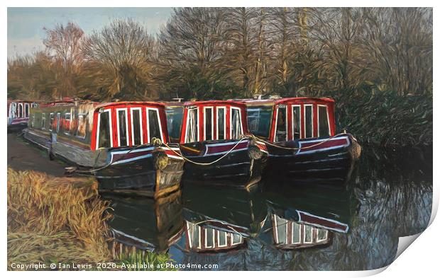 Narrowboats For Hire At Aldermaston Wharf Print by Ian Lewis