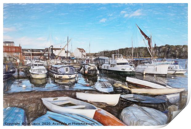 Quayside Scene At Woodbridge Print by Ian Lewis