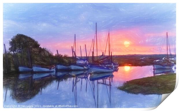 Boats At Blakeny a Digital Painting Print by Ian Lewis