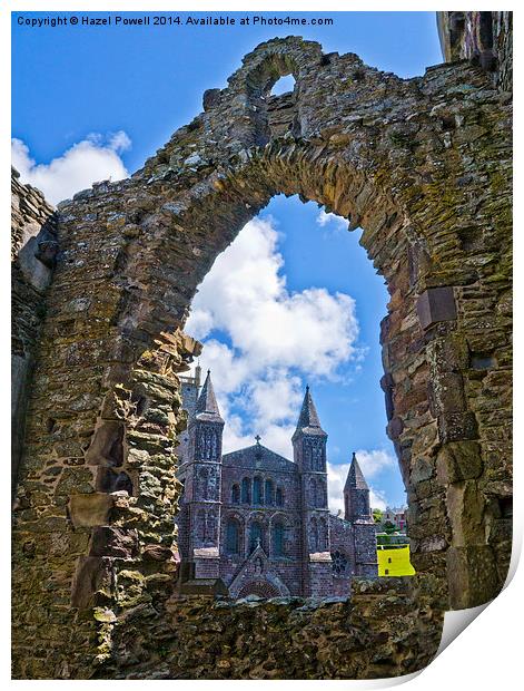  St Davids Cathedral, through Bishops Palace Print by Hazel Powell
