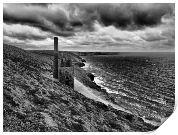 Cornwall sea and coast path monochrome Print by mark humpage