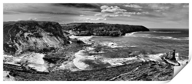 Cornwall sea and coast monochrome panorama Print by mark humpage