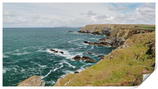 Cornwall sea and rocky coastline panorama Print by mark humpage