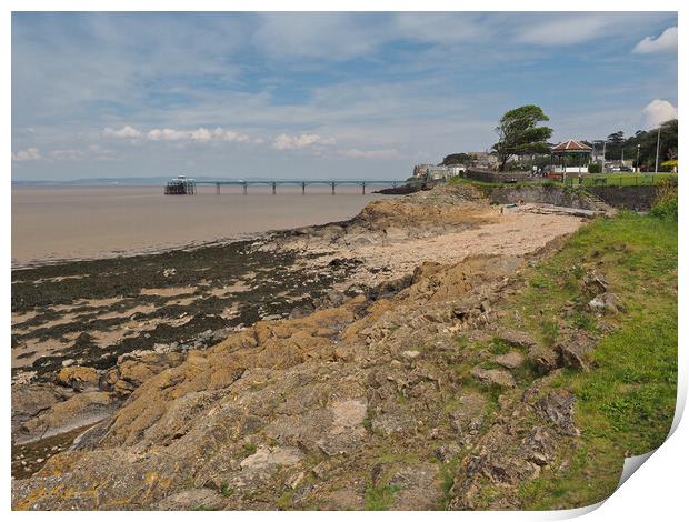 Clevedon Pier overlooking beach, Somerset Print by mark humpage