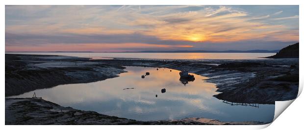 Golden Sunset over water at Clevedon harbour, Somerset. Print by mark humpage