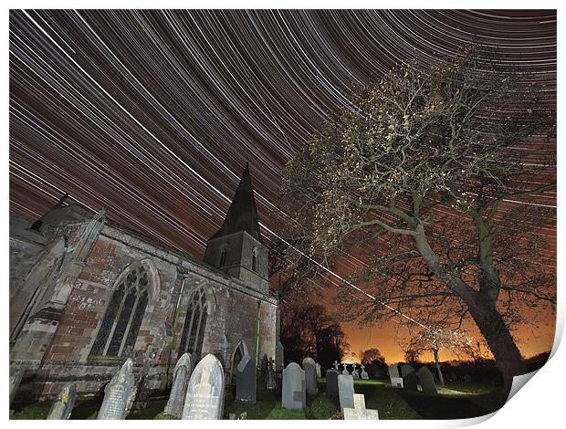 Haunting Startrail and church Print by mark humpage