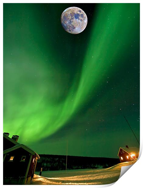 Northern Lights and moon Print by mark humpage