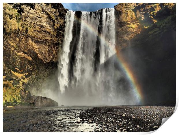Waterfall rainbow Iceland Print by mark humpage
