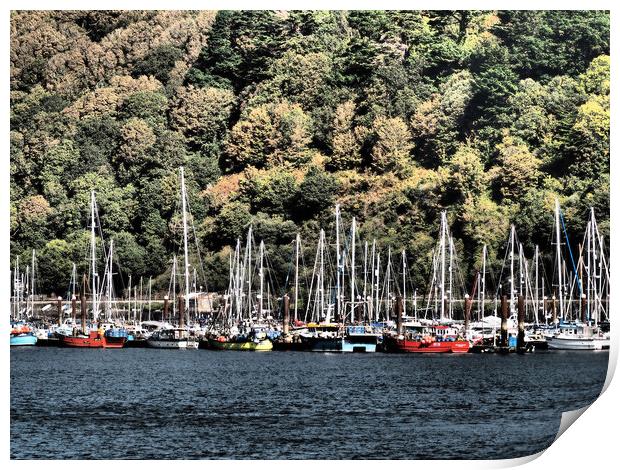 Kingswear boats and trees Print by mark humpage