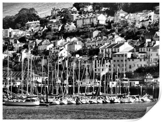 Kingswear Devon Boats in harbour black and white Print by mark humpage