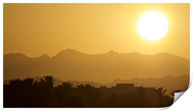Sunset over desert mountains Print by mark humpage