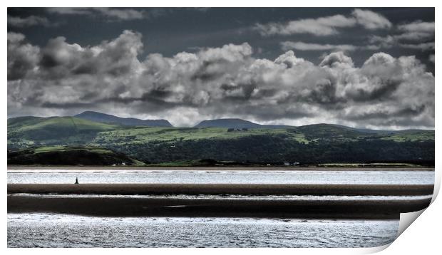 North Wales Coast with sand, sea and clouds Print by mark humpage