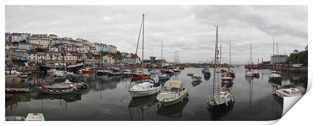 Sailing boats on water in Brixham harbour Print by mark humpage