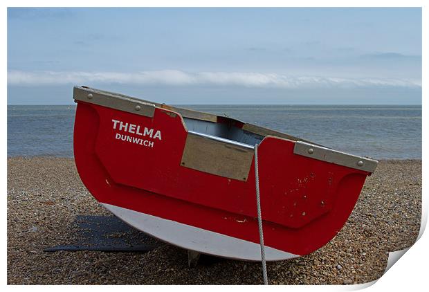 Thelma Red Boat at Dunwich Print by Bill Simpson