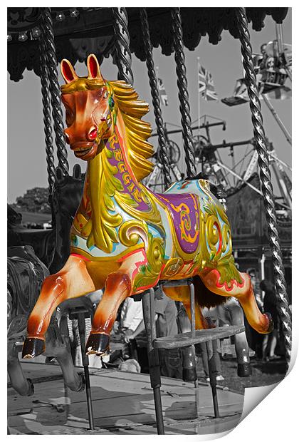 Carousel Horse on Black and White Print by Bill Simpson
