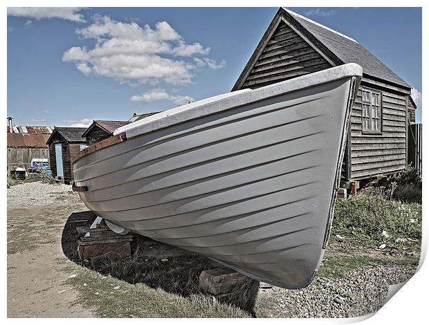 Gray Boat and Sheds Print by Bill Simpson