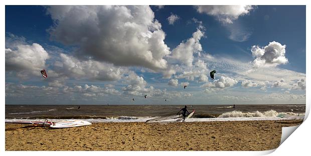 Southwold Kite Surfing Panorama Print by Bill Simpson