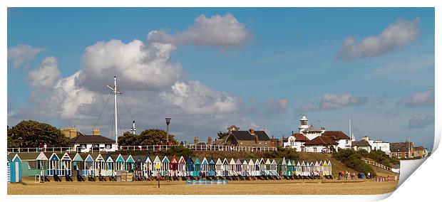 Southwold Beach Huts, Beacon and Lighthouse Print by Bill Simpson