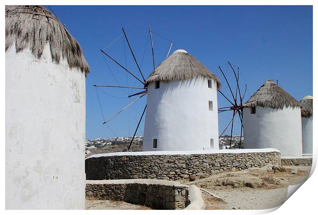 Traditional Windmills on Mykonos Print by Carole-Anne Fooks