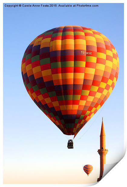   Ballooning Over Goreme with Minaret Print by Carole-Anne Fooks