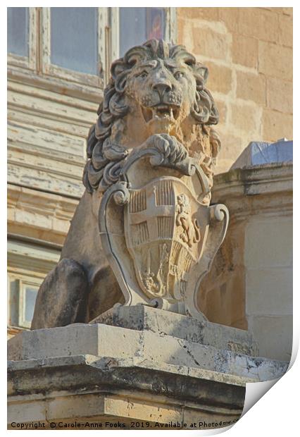 Rampant Lion with Shield, Valletta, Malta Print by Carole-Anne Fooks