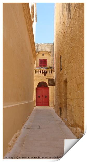 Narrow Street in Mdina, Rabat, Malta. Print by Carole-Anne Fooks