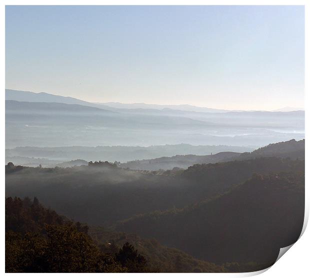 Tuscan Valleys of mist Print by Richard Ashton