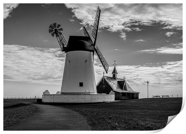 Lytham Winmill in monochrome Print by Pam Sargeant