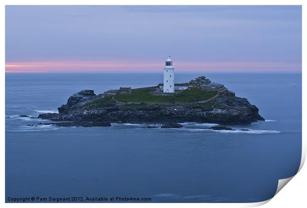 Godrevy Lighthouse at Sunset Print by Pam Sargeant