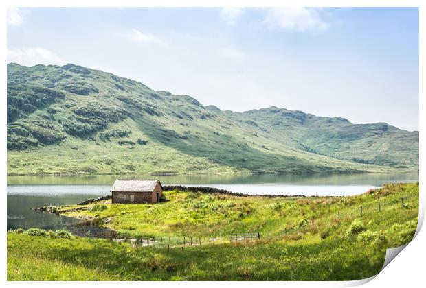 The little Hut at  Loch Arklet Print by Michelle PREVOT
