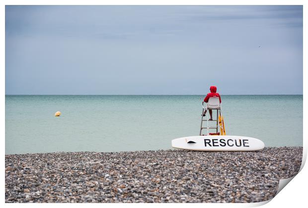 Lifeguard watching on Mers Les Bains beach  Print by Michelle PREVOT
