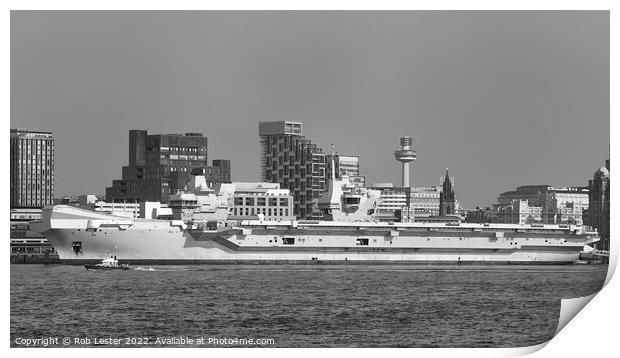 Carrier R08 Queen Elizabeth II on Liverpool visit Print by Rob Lester