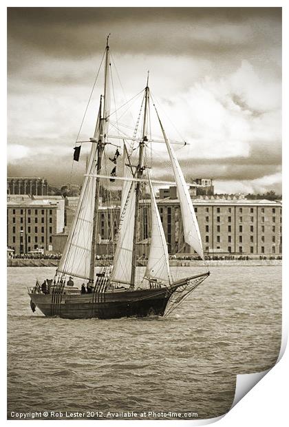 Tall ship in Liverpool Print by Rob Lester