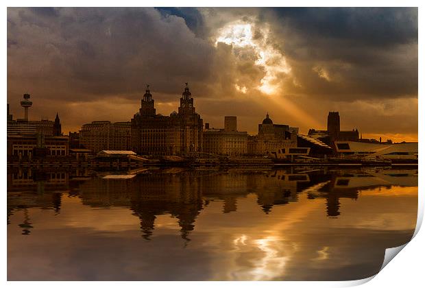 Sunlit Liverpool Skyline Print by Rob Lester