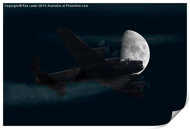  Avro Lancaster..A Bombers Moon Print by Rob Lester