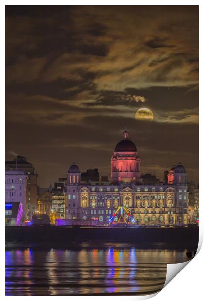 Port of Liverpool building moonrise Print by Rob Lester