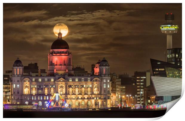 Port of Liverpool building supermoon Print by Rob Lester