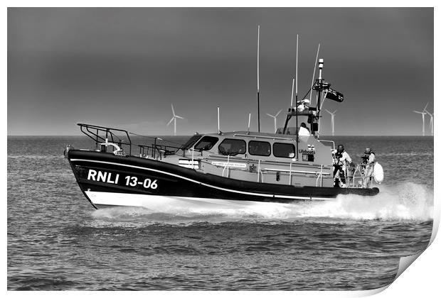 Hoylake Lifeboat High speed pass_Mono Print by Rob Lester
