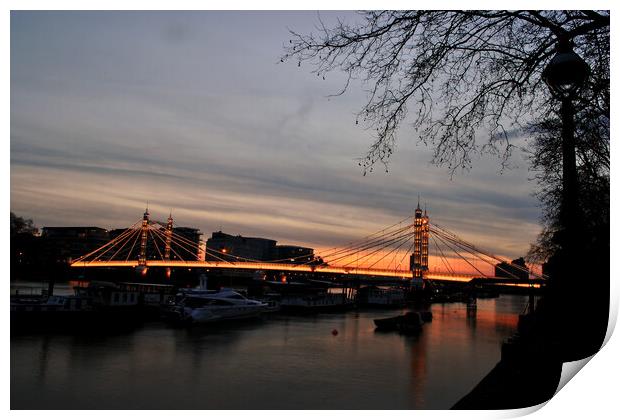 Sunset over Albert Bridge and the River Thames in Chelsea and Ba Print by Andy Evans Photos