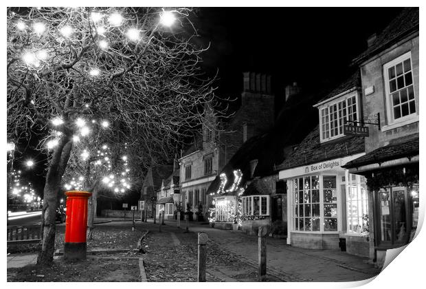 Broadway Christmas Lights Cotswolds Worcestershire Print by Andy Evans Photos