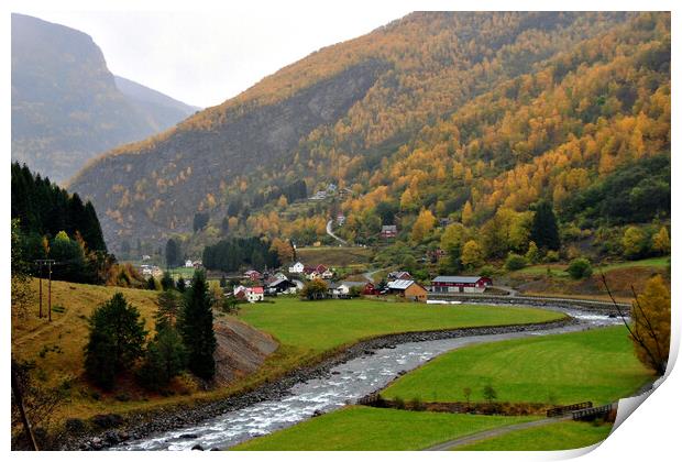 Flamsdalen Valley Flam Norway Scandinavia Print by Andy Evans Photos