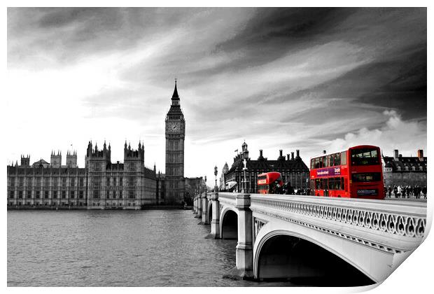 Iconic London: Big Ben and Westminster Bridge Print by Andy Evans Photos