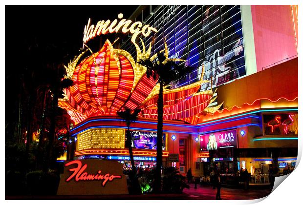 Flamingo Las Vegas Hotel Neon Lights America Print by Andy Evans Photos