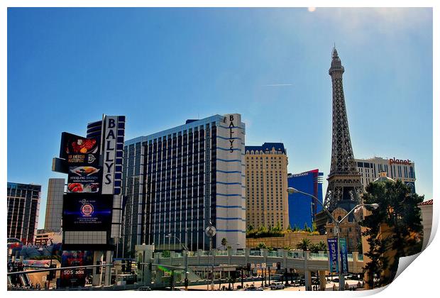 Eiffel Tower Paris and Ballys Hotel Las Vegas America Print by Andy Evans Photos