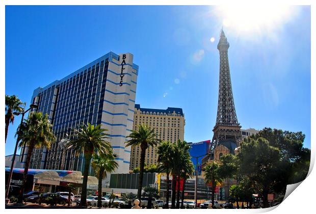 Eiffel Tower Paris and Ballys Hotel Las Vegas America Print by Andy Evans Photos