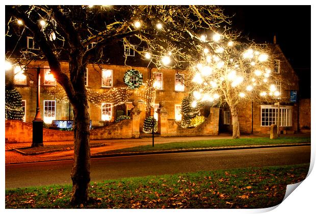 Broadway Christmas Lights Cotswolds Worcestershire Print by Andy Evans Photos