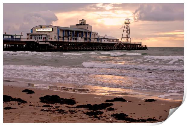 Bournemouth Pier And Beach Dorset England Print by Andy Evans Photos