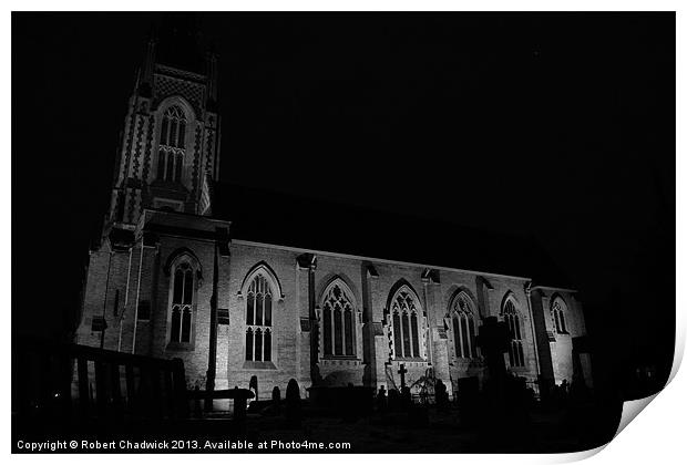church at night Print by Robert Chadwick